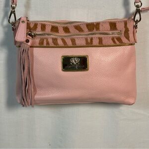 Vintage Original by Sharif Pink Leather‎ / Fur Crossbody Bag Purse with Tassel